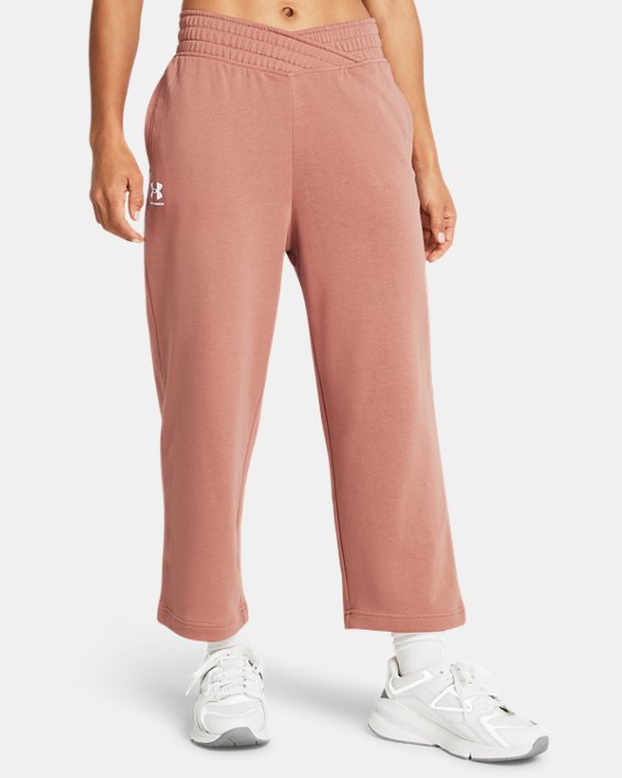 Women's UA Rival Terry Wide Leg Crop Pants in Pink image number 0